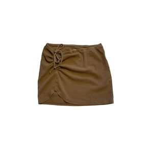 Aerie Tan Brown Ribbed Side Cinched Tie Mini Skirt Women Size Medium